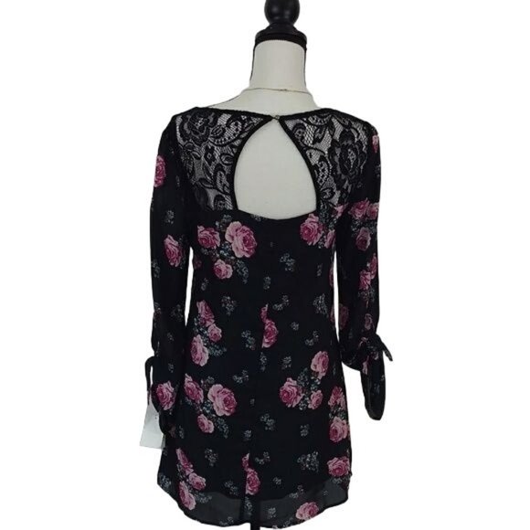 NWT Speechless Womens Black Floral Scoop Neck Mini Dress Size S - Picture 4 of 12